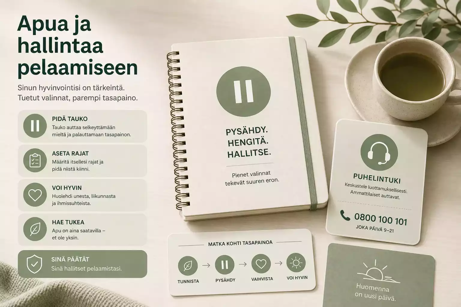 Tauko, muistiinpanot ja avun hakeminen rahapelaamisen ongelmatilanteessa