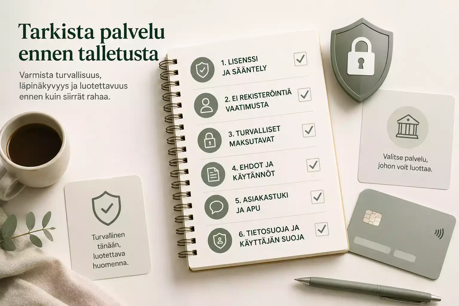 Tarkistuslista ennen talletusta rekisteröitymättömällä kasinolla
