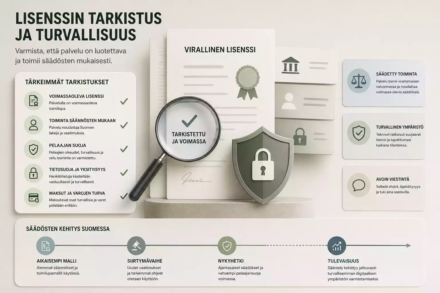 Toimilupaa, ehtoja ja pelaajansuojaa koskevat tarkistuskohdat suomalaisessa kontekstissa
